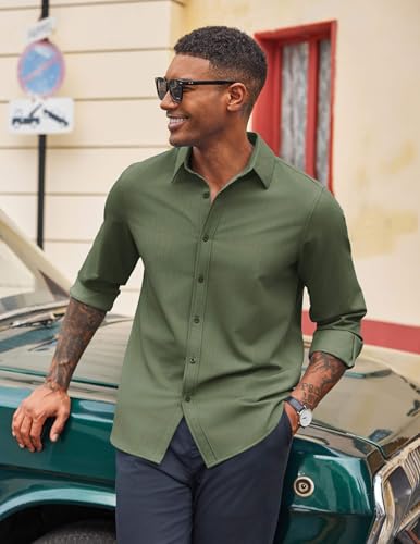COOFANDY Men's Casual Button Down Shirt Long Sleeve Untucked Shirt Wrinkle Free Denim Dress Shirt4
