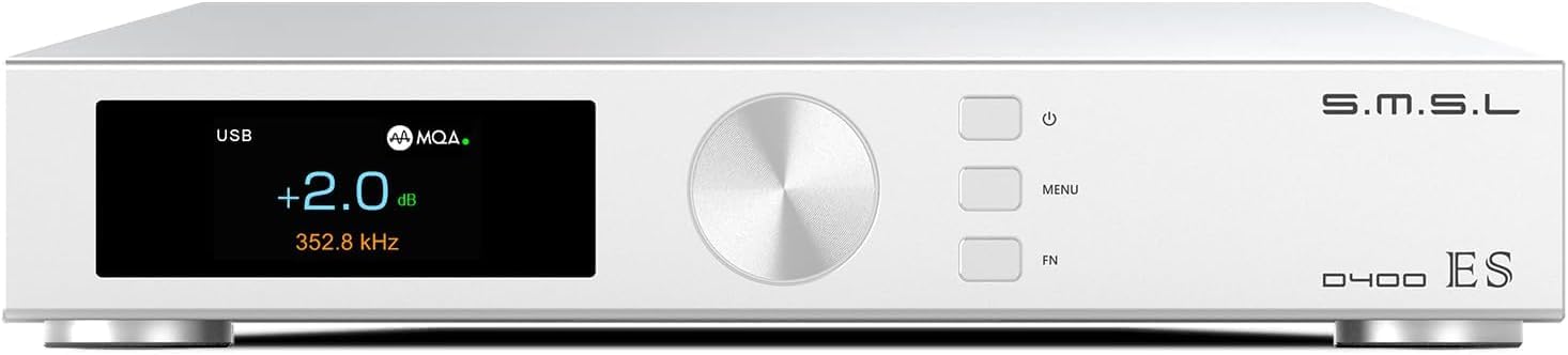S.M.S.L D400ES MQA DAC ES9039MSPRO Chip Support MQA MQA-CD USB Decoder BT 5.0 XMOS XU-316 DSD512 PCM AptX USB/Optical/Coaxial/Bluetooth/I²S/AES Balanced DAC with Remote Control THD+N 0.00005%(-125dB)