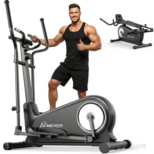 Image of ANCHEER Elliptical Exercise Machine for Home, Foldable Magnetic Elliptical Trainer with 16 inch Stride, 16 Resistance Levels, Adjustable Pedals, LCD Monitor & Pulse Sensor, 550 LBS Weight Capacity