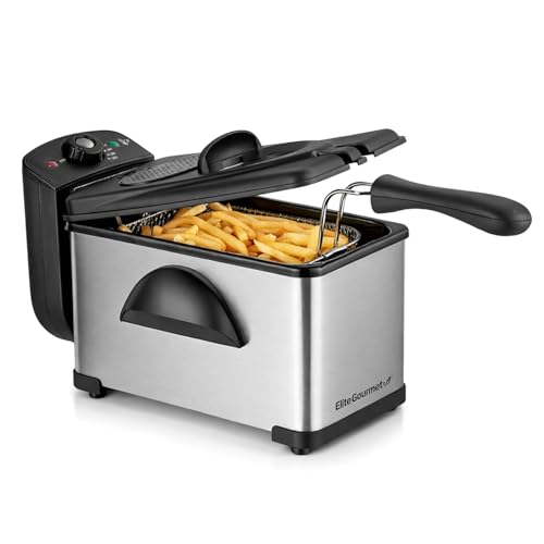 Elite Gourmet EDF2100 Electric Immersion Deep Fryer Removable Basket Adjustable Temperature, Lid...