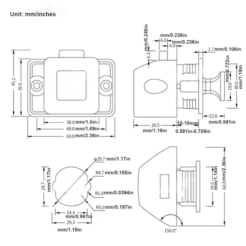 MTSmart RV Metall Druckknopf Schrank Schlösser, Quadratischer RV Schrank Schlösser für Wohnmobile, Wohnwagen, Boote, Yachten, Marine,Wohnmobile Schrank Schlösser Schlüssellose (Schwarz 10PC)