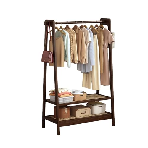 Esspoxi Freestanding Bamboo Clothing Rail, Open Closet Wardrobe with Woven