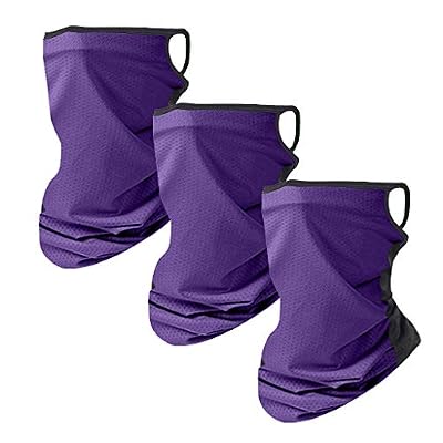 Goldweather Seamless Bandanas Face Mask, Neck Gaiter Scarf Earloop Face Cover for Festivals Raves Riding Outdoors (Purple 3Pcs, One Size)