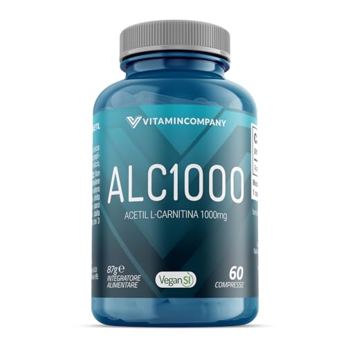VitaminCompany - ALC 1000 - Acetil L-Carnitina in Compresse, Supporto al Metabolismo Energetico e alla Funzione Muscolare, 1000mg per Porzione, 60 Compresse