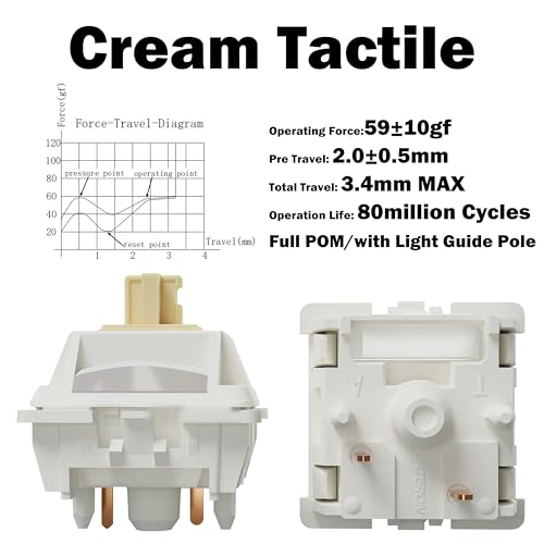 Image of Gateron Cream Pre-Lubed Tactile Switches,for MX Mechanical Keyboard,36 Pack | Full POM Construction with Integrated Light Guide Pole,for Gaming Keyboard Modding & Replacement
