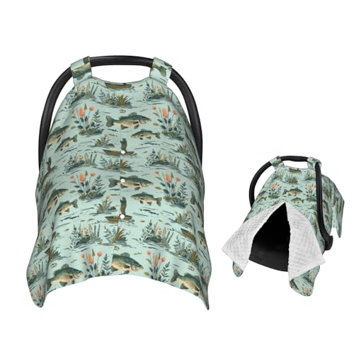 Image of Muishi Fisher and Bass Fishes Baby Car Seat Canopy Nursing Cover for Newborn Car Seat Breastfeeding Covers Blanket Newborn Shower Gift