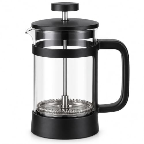 Cafeteira Prensa Francesa 350 ml em Vidro Borossilicato com Filtro em Aço Inoxidável, French Press para Café, Chá e Infusões, Portátil, Fácil de Usar e Limpar