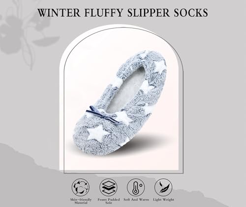 Image of Keyela Women's Ballerina Slippers,Non-Slip Bedroom Slippers Socks | Soft fuzzy slipper socks for ladies Indoor home slippers Cozy sock slippers Ballet Slippers