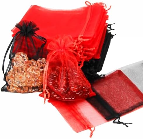 PMLAND 60-Piece Assorted Colors Organza Mesh Drawstring Bags (4x6...