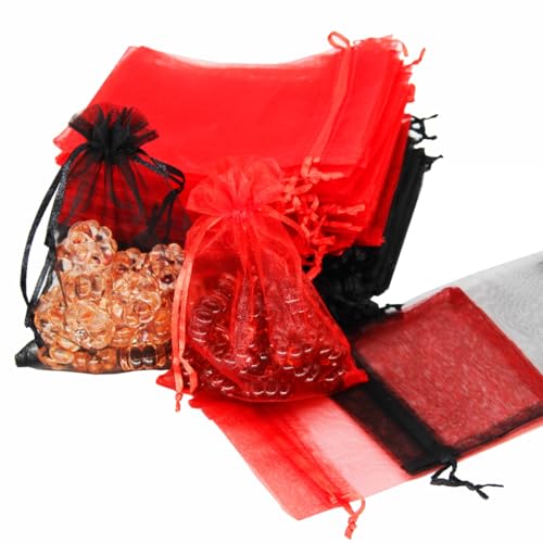 PMLAND 60-Piece Assorted Colors Organza Mesh Drawstring Bags (4x6...