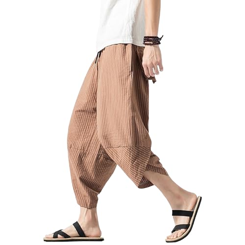 Men's Harem Pants Capri Wide Leg Plus Size Linen Pants Casual Loose Fit Summer Beach pPants with Pockets 6