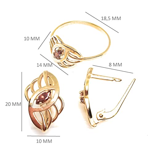 Pendientes y anillo Lily alta joyería con amatista natural y oro 2