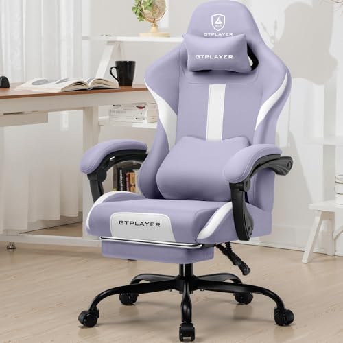 Image of GTPLAYER Gaming Chair, Office Chair, Ergonomic Gaming Chair with Headrest and Cloud Lumbar Cushion, Padded Gaming Chair with Footrest, Swivel Chair, 150 kg Capacity, Purple