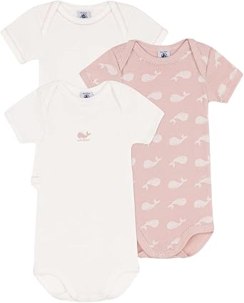 Petit Bateau SHORT-SLEEVED WHALE THEMED COTTON BODYSUITS - 3-PACK SIZES 1-36 MONTH