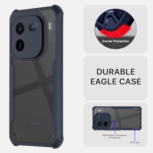 Image of Pikkme iQOO 12 5G Back Cover | Crystal Clear Transparent Back | Ultra Hyrbid | Full Camera Protection | Raised Edge | Bumper Back Case (Blue)
