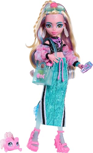 Monster High Doll, Lagoona Blue in Crop Top and Sporty Maxi Skirt with Pet Fish Neptuna and 7 Accessories Like Shell Sunglasses, Snack and Purse