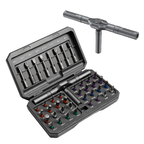 Jeu de Tournevis à Cliquet 42 en 1, Tournevis Précision Magnétiques avec Poignée à Cliquet en T Amovible, ensemble de tournevis de précision avec étui