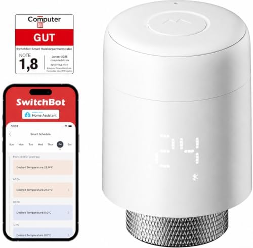 SwitchBot Smartes Heizkörperthermostat, App-Steuerung&Bluetooth, 6 Adapter | Energie sparen, Smart Zeitpläne, Fenster-offen-Erkennung, Frostschutz, Digitale Temperaturanzeige, Kein