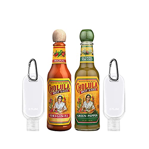 Cholula Hot Sauce & Cholula Green Pepper Hot Sauce Variety Pack (5 oz x 2), Mini Hot Sauce Travel Squeeze Bottle | Gluten Free, Kosher, Vegan Cholula Sauce - 2 x 2 (fl. oz) Hot Sauce Keychain