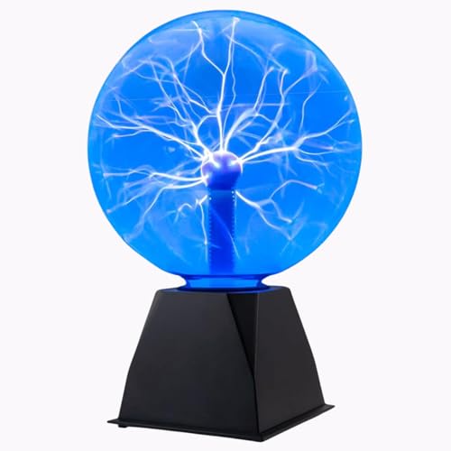 8 Inch Blue Plasma Ball, Static Electricity Ball, Touch & Sound Sensitive Plasma Globe, Home Decor Lamp, Novelty Toys for Kids, Parties, Prop, Birthday & Christmas Gifts, Tesla Coil