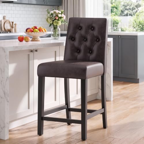Image of MALOL Bar Stools Set of 1 Faux Leather Counter Height Bar Stools,Darkbrown