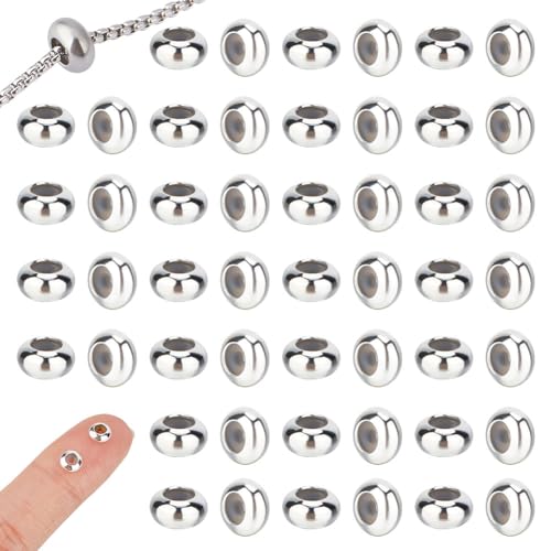 Image of UNICRAFTALE 50pcs Stopper Brass Slider Beads - 5mm Silver Spacer Adjustable Rondelle Loose Beads for DIY Bracelets & Jewelry Making