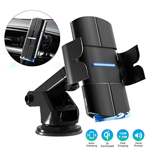 Ritastar Wireless Car Charger Mount,10w Qi Fast Charging,Auto Clamping,Windshield Dashboard Air Vent Phone