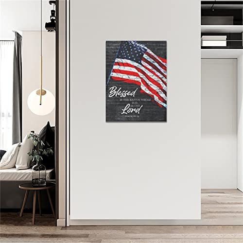 American Flag Wall Art Retro American Flag Pictures Wall Decor Old Vintage Blessed Nation Canvas Painting Art Patriotic Artwork Framed For Bedroom Living Room Office 12"X16" #TOP2