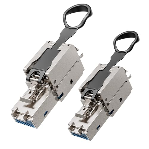 VCELINK RJ45 Stecker, Wiederverwendbare Werkzeugfreie Cat 7 Stecker, Cat6A Geschirmte Netzwerkstecker f&uuml;r 22-26AWG FTP STP SFTP UTP Kabel, 10 Gbps 600MHz, Vergoldet, 2 St&uuml;ck