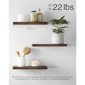 BAYKA Floating Wood Shelves - Wall Mounted for Bathroom,Bedroom,Living Room,Kitchen,Small Hanging Shelf for Books/Storage/Room Decor with 22lbs Capacity(Rustic Brown,Set of 3,16inch) BAYKA Floating Wood Shelves Wall Mounted for BathroomBedroomLiving RoomKitchenSmall Hanging Shelf for BooksStorageRoom Decor with 22lbs CapacityRustic BrownSet of 316inch