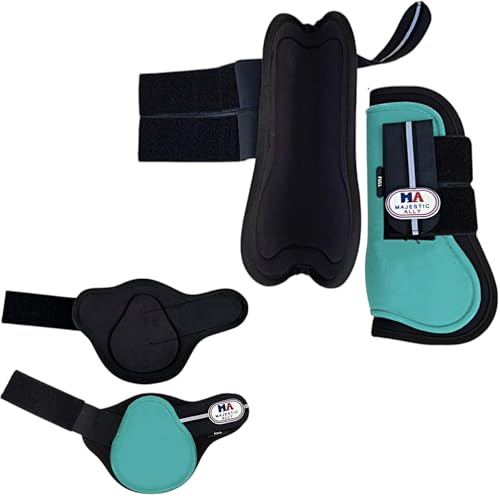 Best Tendon and Fetlock Boots Set for Horse Protection 11 Majestic Ally Horse Leg Protection Fetlock and Tendon Boots Set, PU Shell, Neoprene Lining, Hook and Loop Closures, Multiple Colors and Sizes (Set of Tendon and Fetlock Boots, Turquoise, Full)