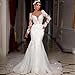 Lace Wedding Dresses for Bride 2026 Plus Size Long Sleeve Mermaid V Neck Ivory Boho Beach Wedding Gown with Train for Women US18w G-Ivory