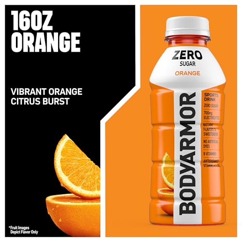 BODYARMOR ZERO Sugar Orange, Sugar Free Sports Drink - Low-Calorie Hydration - Natural Flavors with Potassium Packed Electrolytes, Antioxidants, and B-vitamins, 16 fl oz (pack of 12)