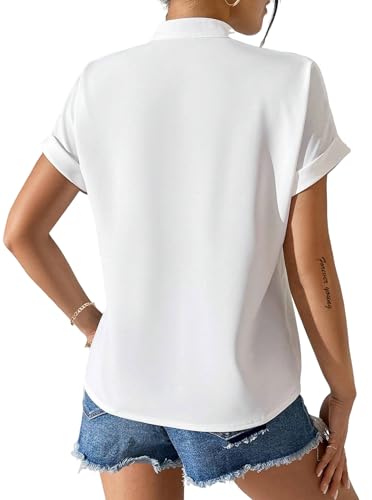 Avanova Women Button Down Short Sleeve Shirt Blouse V Neck Work Business Top2