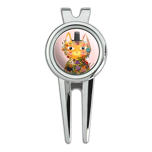GRAPHICS & MORE Flower Cat with a Top Hat Golf Divot Repair Tool and Ball Marker