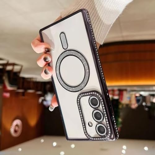 Image of for Samsung Galaxy Glitter Case,Luxury Bling Rhinestone Diamond Plated Bumper Case,MagSafe, Sparkle Camera Lens Protection Clear Back Cover (Purple, for Samsung Galaxy A35 5G)