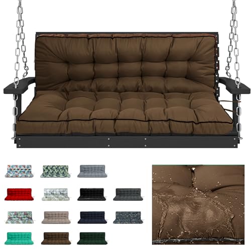 Waterproof Porch Swing Cushion Replacement, Thick 4" 2–3 Seat Outdoor Swing Seat Cushion with Backrest & Ties for Patio, Garden & Porch (Brown, 40 x