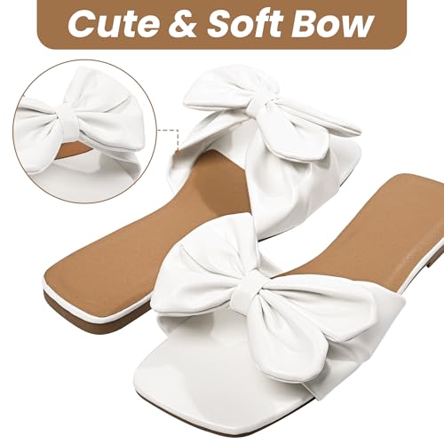 Women's Bow Flat Sandals Dressy Square Open Toe Sandals Slip On Slide2