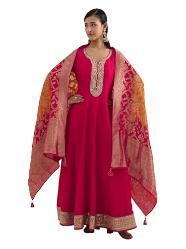 Image of Libas Embroidered Silk Blend A-Line Gown | Ethnic Wear |Wedding Dress | Ocassion Wear