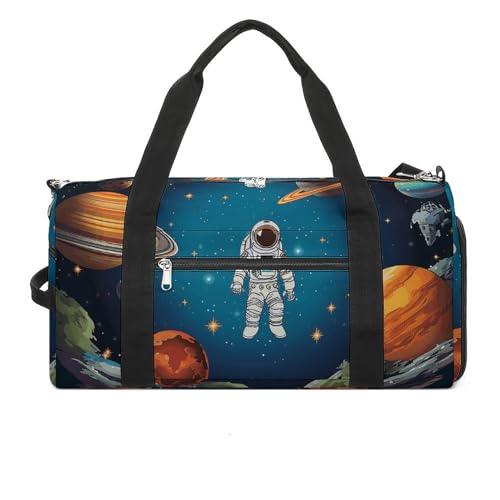 Mens Womens Gym Bag, Outer Space Rocket Astronaut Print Duffle Bags,travel Gym Duffle Bag,garment Duffle Bag,gym Bag with Shoe Compartment