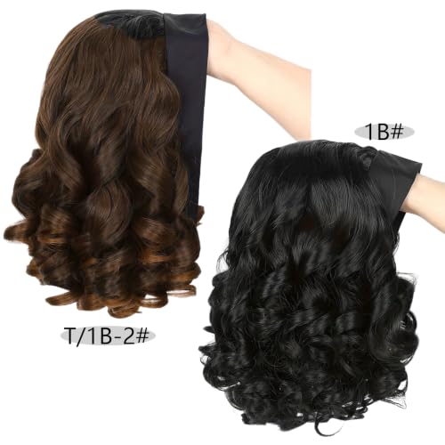 Image of Celiarita Headband Bob Wig Human Hair 14 Inch Curly Short Bob Human Hair Wigs Fringe Rose Curly Bouncy for Black Women Natural Color
