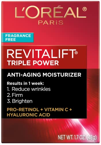L'oreal Paris Revitalift Triple Power Anti-Aging Face Moisturizer, Fragrance Free, Pro Retinol, Hyaluronic Acid & Vitamin C To Reduce Wrinkles, Firm & Brighten Skin, 1.7 Oz #TOP1