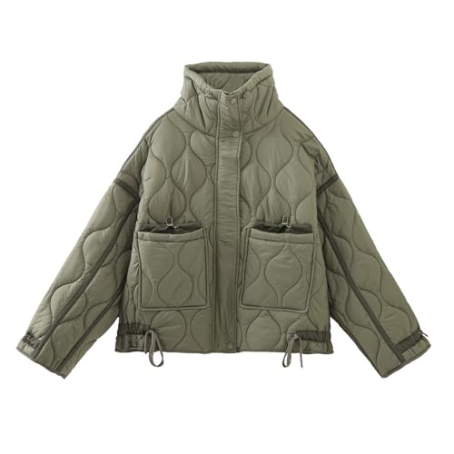 VSunUao Women Quilted Jacket Zip Up Oversized Warm Winter Coats Stand Collar Lightweight Puffer Jacket Padded Down Coat Outwear/UK Size/Teenage Girls Ladies Winter Clothes/Shipping 7 Days