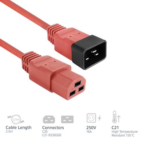 Câble d'alimentation C20 vers C21 ACT rouge de 2,5 m pour serveur PDU