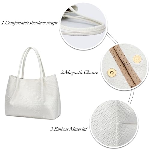 KKXIU Tote Bag for Women Vegan Leather Shoulder Purse Large Capacity Travel Bag, White02, Medium by KKXIU - Image 5