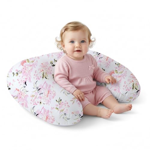 Image of Little Grape Land Nursing Pillow, Upgraded Breast Feeding Pillow for Mom, Breastfeeding Bottle Feeding for 0–16 Months, Machine Washable Cover with Firm Breathable Filling for Tummy Time, Rose Floral
