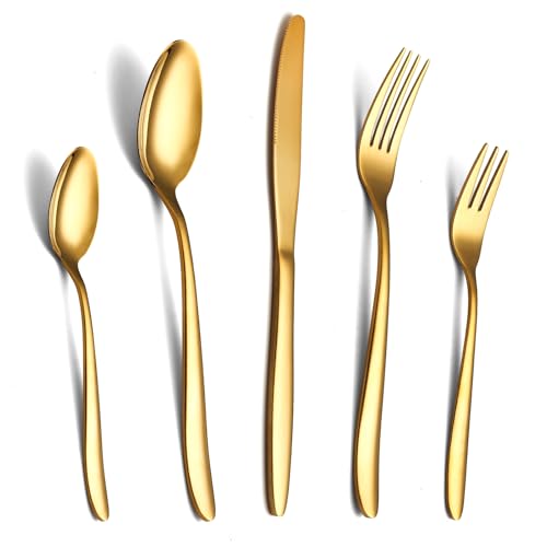 SANLI Set Posate Oro 60 Pezzi in Acciaio Inox