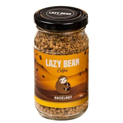 Image of Lazy Bean Hazelnut Flavoured - Premium Instant Coffee Powder 50 g | Strong Black Coffee, Rich Aroma, Quick-Dissolving Granules | Ready in Seconds for Hot or Iced Brews at Home, Office, Travel