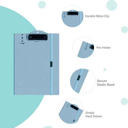 Image of oddpod Vertical A4 Plastic Clipboard with Elastic Strap /Multi-Function Document Paper Storage File Folder with Outer Cover for Students & Professionals - Powder Blue