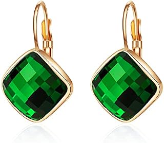 VONSSY Crystal Drop Dangle Earrings | Gemstones Leverback Hoop Earrings | Rose Gold Hanging Dangly Zircon Ruby Sapphire Emerald Earrings | Jewelry Gift for Mother Wife